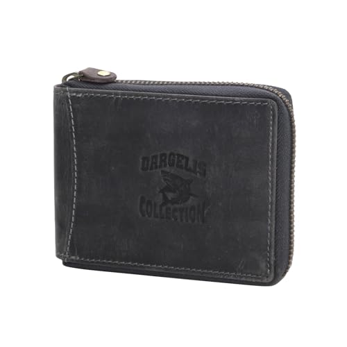 Leder Herren Geldbörse Geldbeutel Portemonnaie rustikales Hunter Rindsleder RFID Safe (Grau Shark) von ZMOKA