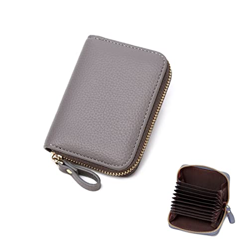 ZMREN Kreditkartenetui Damen, Klein Leder Blocker Geldbörse Ausweis Karten Kreditkartenetui RFID Schutz Kartenhalter Etui Bargeld Münzfach Geldbeutel Portemonnaie mit Reißverschluss - Grau von ZMREN