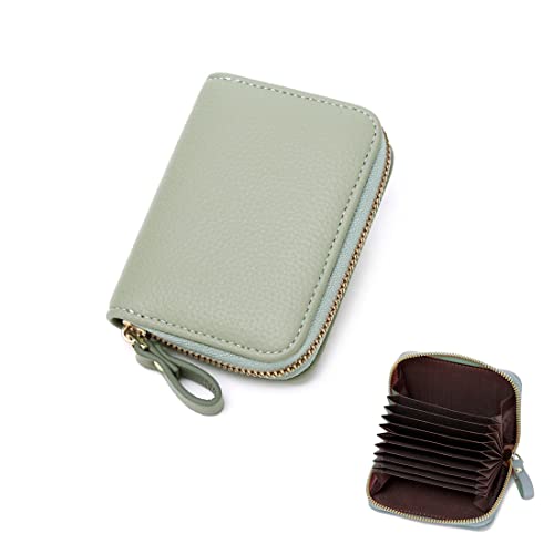 ZMREN Kreditkartenetui Damen, Klein Leder Blocker Geldbörse Ausweis Karten Kreditkartenetui RFID Schutz Kartenhalter Etui Bargeld Münzfach Geldbeutel Portemonnaie mit Reißverschluss - Grün von ZMREN