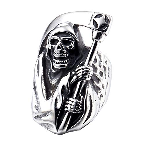ZMY Home Biker Skull Ring for Men Silber Edelstahl Herren Ringe mit Totenkopf Grim Reaper für Männer (13) von ZMY Home