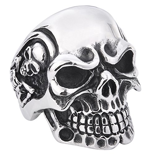 Skelett mit Skull Ring for Men Silber Edelstahl Herren Biker Ringe mit Totenkopf Demon für Männer (10) von ZMY Home