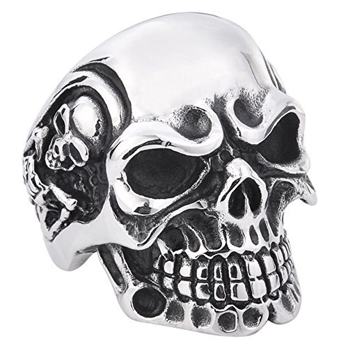 Skelett mit Skull Ring for Men Silber Edelstahl Herren Biker Ringe mit Totenkopf Demon für Männer (8) von ZMY Home