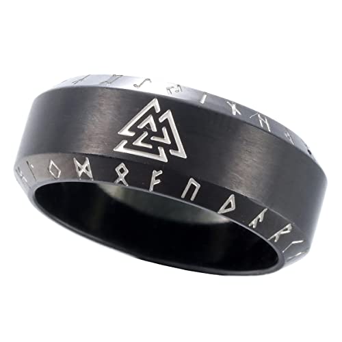 ZMY Home Nordische Mythologie Ring Wikinger Symbol Runen Odin Valknut Ring Edelstahl Schmuck Schwarz Ringe (10) von ZMY Home