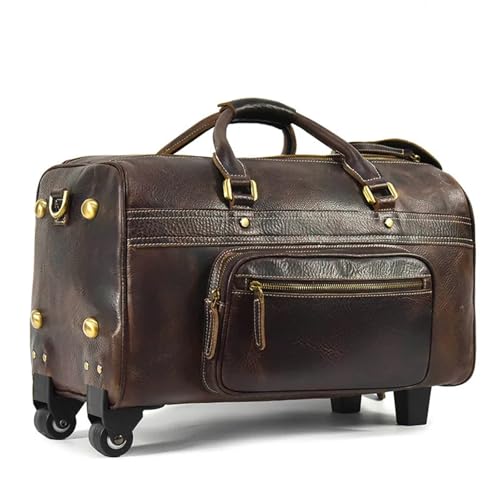 Reisetasche Mit Rollen Echtes Leder Hand Laugage Reisetasche mit Rädern Männer Frauen Reisetasche Rolling Duffle Taschen mit Rollen Handtaschen Für Reisen(Design4) von ZNJAMN