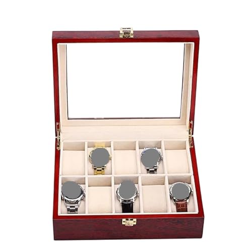 ZNJAMN Uhrenaufbewahrungsbox 2/3/5/6/10/12 Grids Holz Uhr Box Organisatoren Halter Boxen for Männer Frauen Uhren Schmuck Display FüR Uhrenaufbewahrung(6 Red Wood) von ZNJAMN