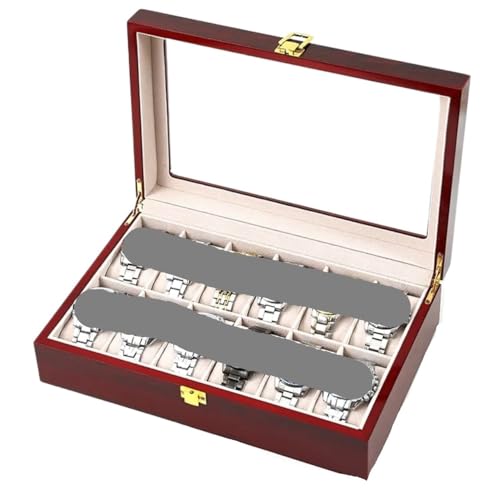 ZNJAMN Uhrenaufbewahrungsbox Holz 2/3/5/6/10/12 Grids Uhrenbox Uhr Veranstalter Halter Boxen for Männer Frauen Uhren Schmuck Display Geschenk Box FüR Uhrenaufbewahrung(10 red Wooden) von ZNJAMN