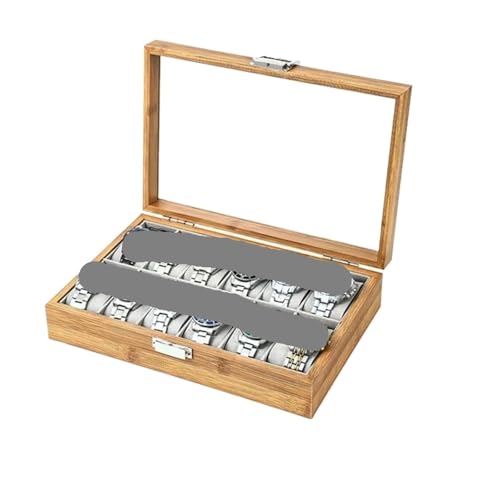 ZNJAMN Uhrenaufbewahrungsbox Holz Uhrenbox 1/2/3/5/6/10/12 Grids Uhr Veranstalter 6 Slots Halter Boxen for Männer Frauen Uhren Schmuck Display FüR Uhrenaufbewahrung(12 red Wooden) von ZNJAMN