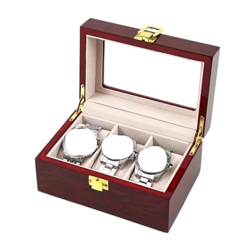 ZNJAMN Uhrenaufbewahrungsbox Luxus Holz 2/3/5/6/10/12 Grids Uhr Box Organisatoren Halter Boxen for Männer Frauen Uhren Schmuck Display FüR Uhrenaufbewahrung(2 red Wooden) von ZNJAMN