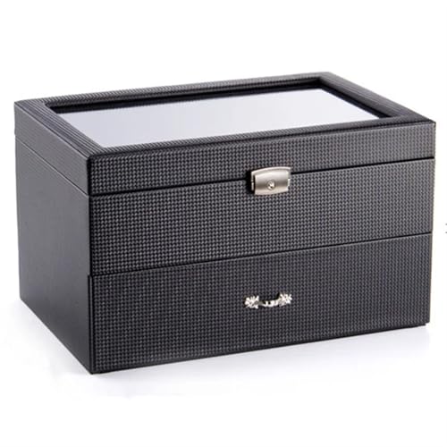 ZNJAMN Uhrenaufbewahrungsbox Zwei Schichten Uhr Aufbewahrungsboxen Fall Schwarz Leder Mechanische Display Box Damen Schmuck Geschenk Halter FüR Uhrenaufbewahrung von ZNJAMN