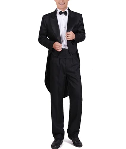 ZNLFS Herren Smoking formelle Anzüge Slim Fit Jacke Schwalbenschwanz Mantel Musiker Cosplay Erwachsene Magier Frack Kostüm Magic Show Schwalbenschwanz, Schwarz , Large von ZNLFS