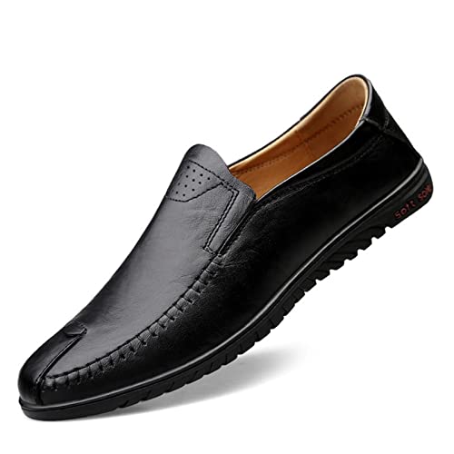 Einfach zu setzen und zu entfernen Rauchen Loafer for Männer echte Ledernähte Details atmungsaktueller runder Zehenfestes flexibler flacher Absatz Leichter Anti-Rutsch-Casual Slip On On Für alle Geleg von ZNMDOK