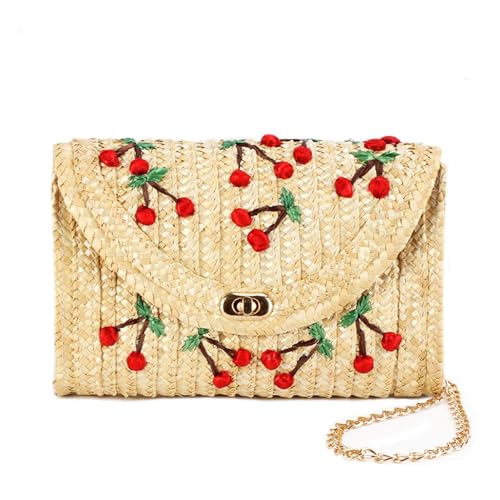 ZNMDOK Stroh-Umhängetasche für Damen, Sommer, Stroh, Urlaub, Strand, Schultertaschen, Umschlag, gewebte Kirsch-Clutch, Braun ZNMDOK Stroh-Umhängetasche für Damen, Sommer, Stroh, Urlaub, Strand, Schultertaschen, Umschlag, gewebte Kirsch-Clutch, Braun von ZNMDOK