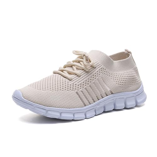 Frauen Atmungsaktive Sportschuhe Damen Frühling Turnschuhe Trainer Mesh Schuhe Freizeitschuhe Bequeme Segeltuchschuhe(Beige,9) von ZNSUVCUT