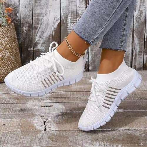 Frauen Atmungsaktive Sportschuhe Damen Frühling Turnschuhe Trainer Mesh Schuhe Freizeitschuhe Bequeme Segeltuchschuhe(White,8) von ZNSUVCUT