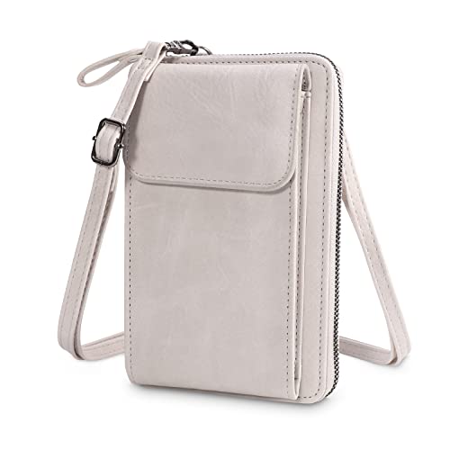 Kleine Umhängetasche Damen, Crossbody Handytasche Geldbörse,Handy Umhängetasche Damen Phone Tasche mit Kartenfächer kompatibel für Handy unter 6,7 Zoll (Off-White) von ZNU