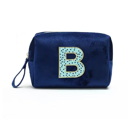 ZNVYPPD Make-up-Tasche mit Initialen-Motiv, personalisierbar, niedlich, adretter Aufnäher, Make-up-Tasche, Geschenk für Mädchen, Frauen, Freunde, Blau, B von ZNVYPPD