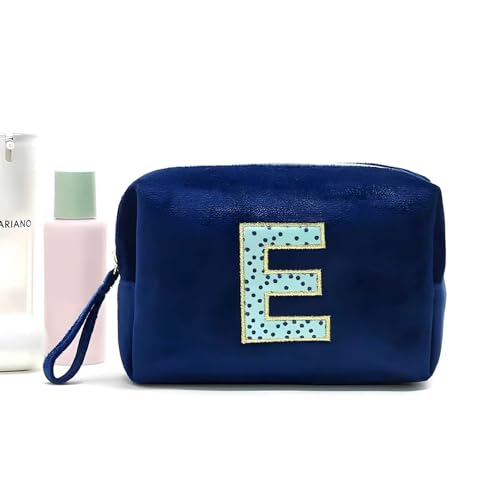 ZNVYPPD Make-up-Tasche mit Initialen-Motiv, personalisierbar, niedlich, adretter Aufnäher, Make-up-Tasche, Geschenk für Mädchen, Frauen, Freunde, Blau, E von ZNVYPPD