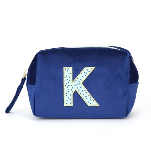 ZNVYPPD Make-up-Tasche mit Initialen-Motiv, personalisierbar, niedlich, adretter Aufnäher, Make-up-Tasche, Geschenk für Mädchen, Frauen, Freunde, Blau, K von ZNVYPPD