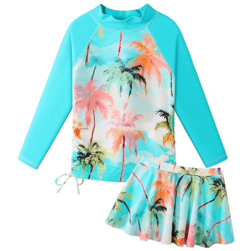 ZNYUNE Badeanzug mädchen Langer Schwimmanzug mädchen mit Skirt oder Hose 2-teiliges Set Rash Guard Girls Swimsuit S495 CyanCocoTree 6A von ZNYUNE