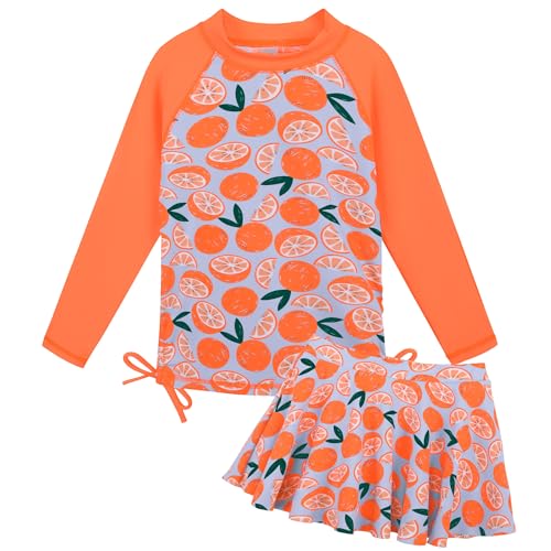 ZNYUNE Badeanzug mädchen Langer Schwimmanzug mädchen mit Skirt oder Hose 2-teiliges Set Rash Guard Girls Swimsuit S495 Lemon 4A von ZNYUNE