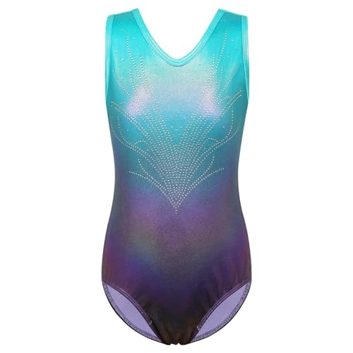 ZNYUNE Balletttrikot für Mädchen, buntes Schneeflocken-Element, Kinder, Gymnastik, Sportbekleidung, Gymnastikanzug, 3–12 Jahre, Aqua, 12 A von ZNYUNE