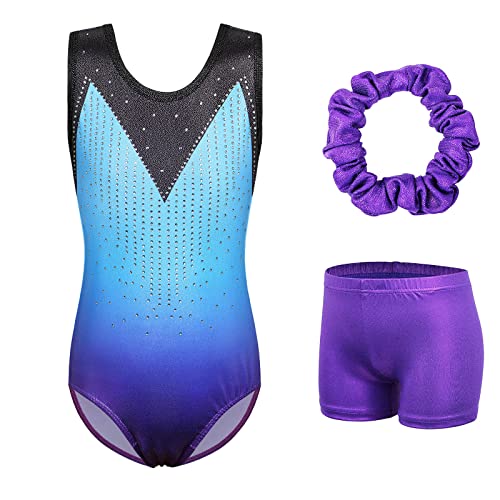 ZNYUNE Gymnastikanzug Hose mädchen Turnanzug Ärmellos/Langarm turnkleidung mädchen Gymnastik Tumbling Tanz Hose KHB251 BluePurple 14A von ZNYUNE