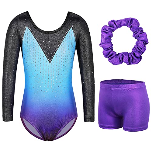 ZNYUNE Gymnastikanzug Hose mädchen Turnanzug Ärmellos/Langarm turnkleidung mädchen Gymnastik Tumbling Tanz Hose KHB263 BluePurple 12A von ZNYUNE