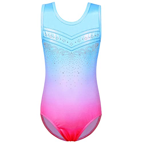 ZNYUNE Gymnastikanzug für Mädchen, glitzernd, Farbverlauf, für Kinder von 3–14 Jahren, B254, Blau/Rosa, 10 A von ZNYUNE