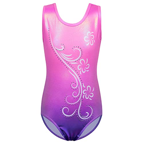 ZNYUNE Gymnastikanzug für Mädchen, glitzernd, Farbverlauf, für Kinder von 3–14 Jahren, B275, Rosa, Violett 12 A von ZNYUNE