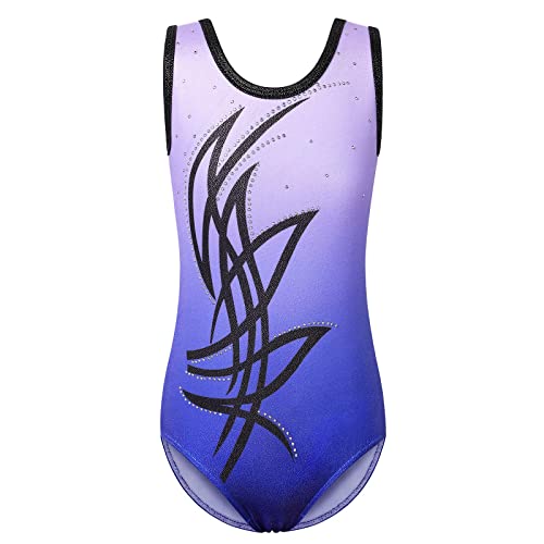 ZNYUNE Gymnastikanzug für Mädchen Ärmellos Langarm Farbverlauf Tanz Gymnastik Trikot 3-14 Jahre B284 PurpleBlue 14A von ZNYUNE