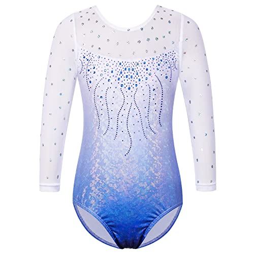 ZNYUNE Gymnastikanzug für Mädchen Ärmellos Langarm Farbverlauf Tanz Gymnastik Trikot 3-14 Jahre B285 LightBlue 12A von ZNYUNE