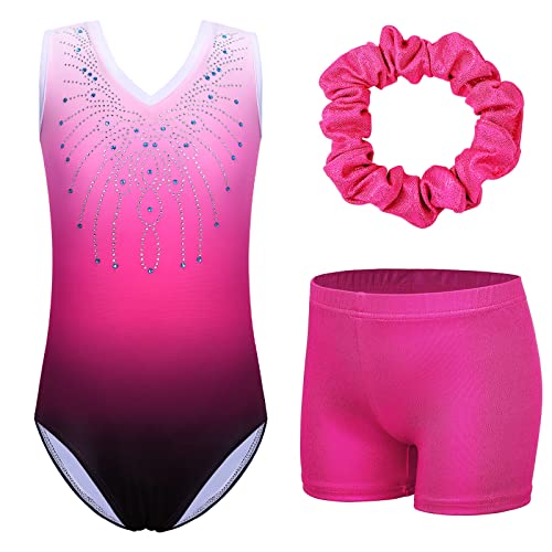 ZNYUNE Kinder Gymnastik Trikot Klassisch Gymnastikanzug 3er Set Anzug für Mädchen B180_PinkRose 10A von ZNYUNE