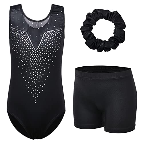 ZNYUNE Kinder Gymnastik Trikot Klassisch Gymnastikanzug 3er Set Anzug für Mädchen B198 SequinBlack 10A von ZNYUNE