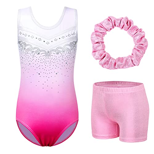 ZNYUNE Kinder Gymnastik Trikot Klassisch Gymnastikanzug 3er Set Anzug für Mädchen B254 WhitePink 10A von ZNYUNE