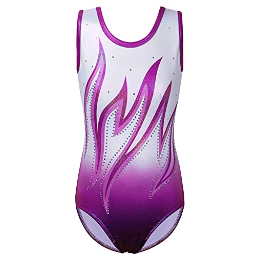 ZNYUNE Kinder Gymnastik Trikot Klassisch Gymnastikanzug Ärmellos für Mädchen 277 WhitePurple 8A von ZNYUNE