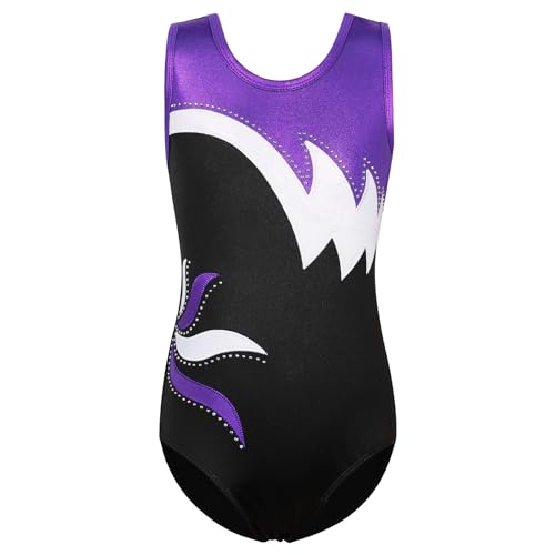 ZNYUNE Kinder Gymnastik Trikot Klassisch Gymnastikanzug Ärmellos für Mädchen B208 BlackPurple 10A von ZNYUNE