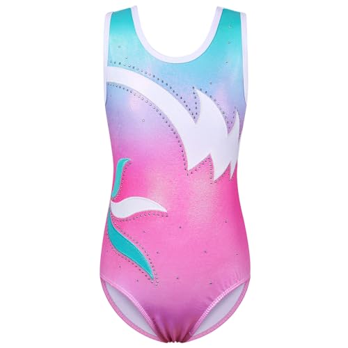 ZNYUNE Kinder Gymnastik Trikot Klassisch Gymnastikanzug Ärmellos für Mädchen B367 BlueWhitePink 14A von ZNYUNE