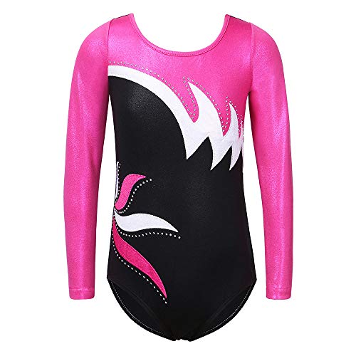 ZNYUNE Kinder Gymnastik Trikot Klassisch Gymnastikanzug Langarm für Mädchen 197 BlackHotPink 10A von ZNYUNE