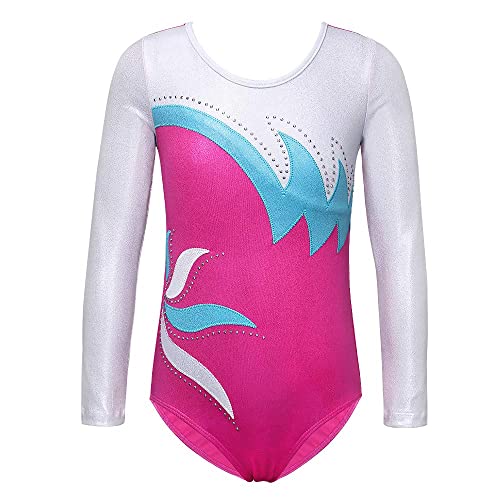 ZNYUNE Kinder Gymnastik Trikot Klassisch Gymnastikanzug Langarm für Mädchen 197 HotPinkWhite 10A von ZNYUNE