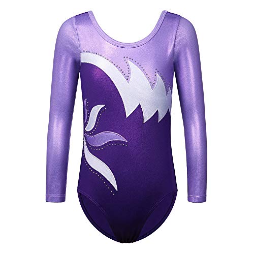 ZNYUNE Kinder Gymnastik Trikot Klassisch Gymnastikanzug Langarm für Mädchen 197 Purple 12A von ZNYUNE