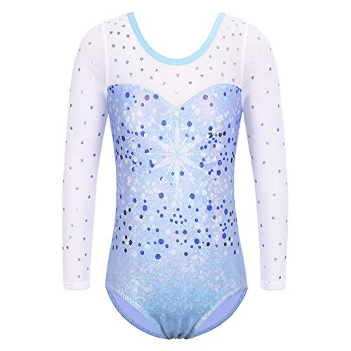 ZNYUNE Kinder Gymnastik Trikot mit Pailletten Mädchen Gymnastikanzug Langarm in Tüll 263 DotsBlue 12A von ZNYUNE