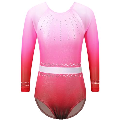 ZNYUNE Kinder Gymnastik Trikot mit Pailletten Mädchen Gymnastikanzug Langarm in Tüll B326 WhitePink 8A von ZNYUNE