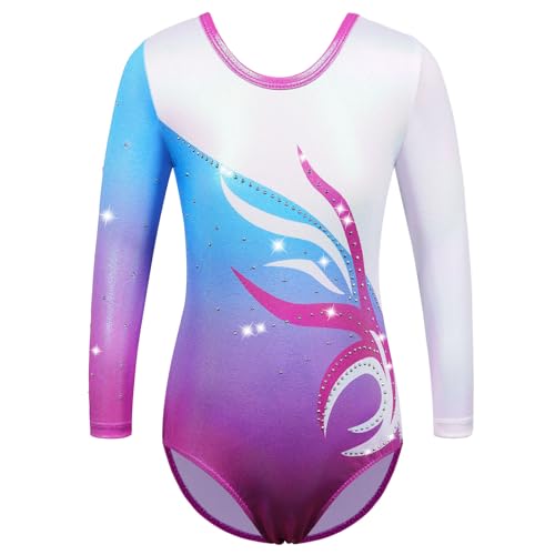 ZNYUNE Kinder Gymnastik Trikot mit Pailletten Mädchen Gymnastikanzug Langarm in Tüll B353 BluePurple 6A von ZNYUNE