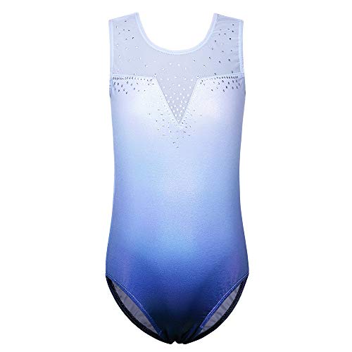 ZNYUNE Kinder Mädchen Gymnastik Trikot Gymnastikanzug ärmellos Klassisch 172 SequinBlue 8A von ZNYUNE