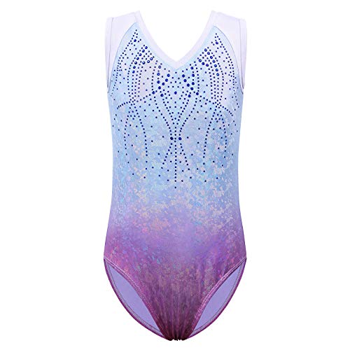 ZNYUNE Kinder Mädchen Gymnastik Trikot Gymnastikanzug ärmellos Klassisch 230 BluePurple 6A von ZNYUNE