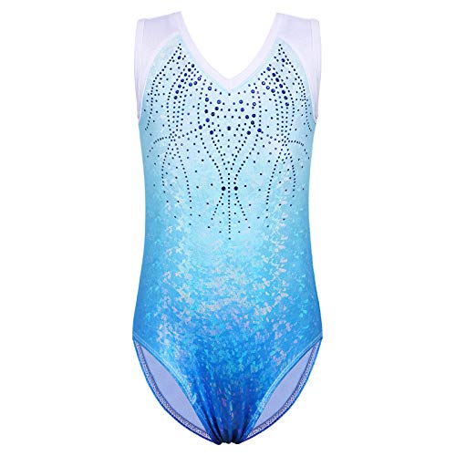 ZNYUNE Kinder Mädchen Gymnastik Trikot Gymnastikanzug ärmellos Klassisch 230 LightBlue 8A von ZNYUNE