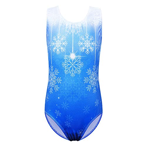 ZNYUNE Kinder Mädchen Gymnastik Trikot Gymnastikanzug ärmellos Klassisch 239 SnowflakeBlue 4A von ZNYUNE