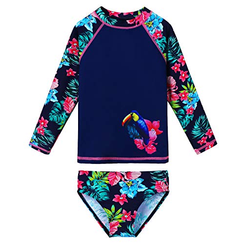 ZNYUNE Mädchen 2-Teilige Badebekleidung Kinder Zweiteiliger Schwimmanzug Stoffdruck Badeanzug Lange Ärmel + Slips 334 NavyFlower 10A von ZNYUNE