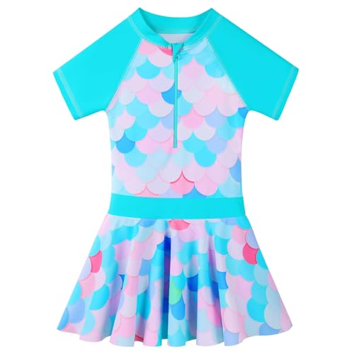 ZNYUNE Mädchen Badeanzug Rüschen-Tankini-Modischer Badeanzüge UV-Schutz 50+ Badebekleidung mit Reißverschluss für Kinder 3-12 Jahre zum Schwimmen S386 CyanScale 152/158 von ZNYUNE