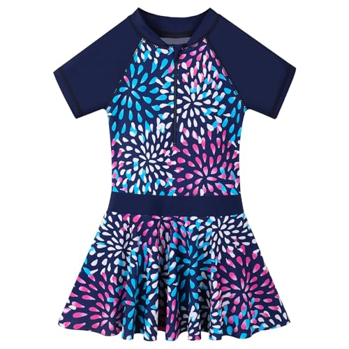 ZNYUNE Mädchen Badeanzug Rüschen-Tankini-Modischer Badeanzüge UV-Schutz 50+ Badebekleidung mit Reißverschluss für Kinder 3-12 Jahre zum Schwimmen S411 NavyDaisy 152/158 von ZNYUNE